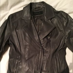 Elie Tahari Grey Leather Moto Jacket - Size M